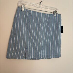 FOREVER 21 NEW Short Skirt Denim White Pin Stripe Womens L Back Zip Lined